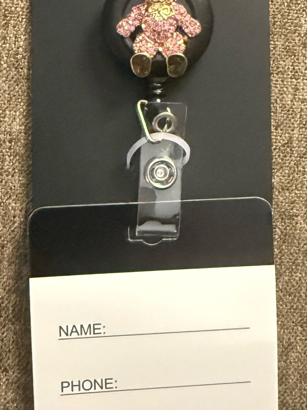 Pink Bear Badge Reel with Retractable Clip